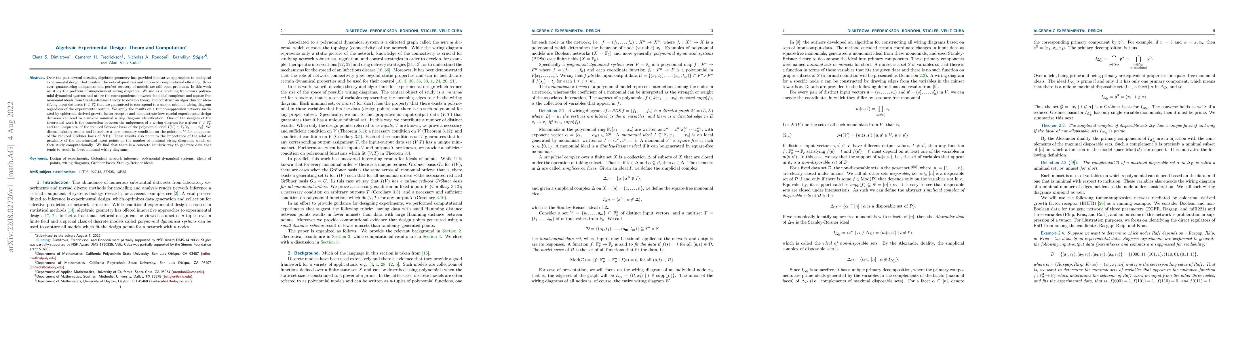 Thumbnail for Algebraic Experimental Design: Theory and Computation