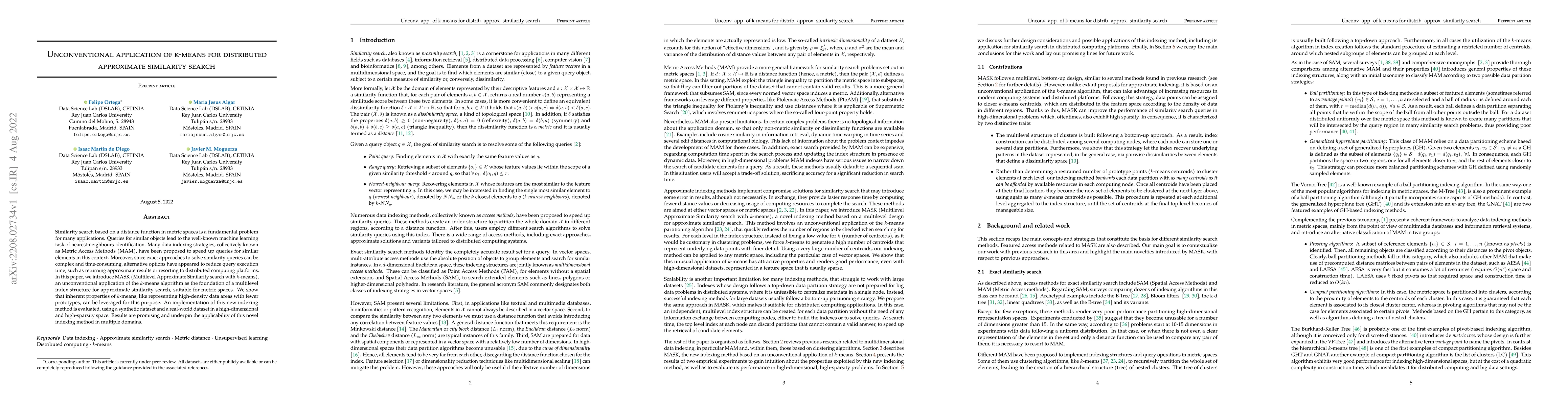 Thumbnail for Unconventional application of k-means for distributed approximate
  similarity search