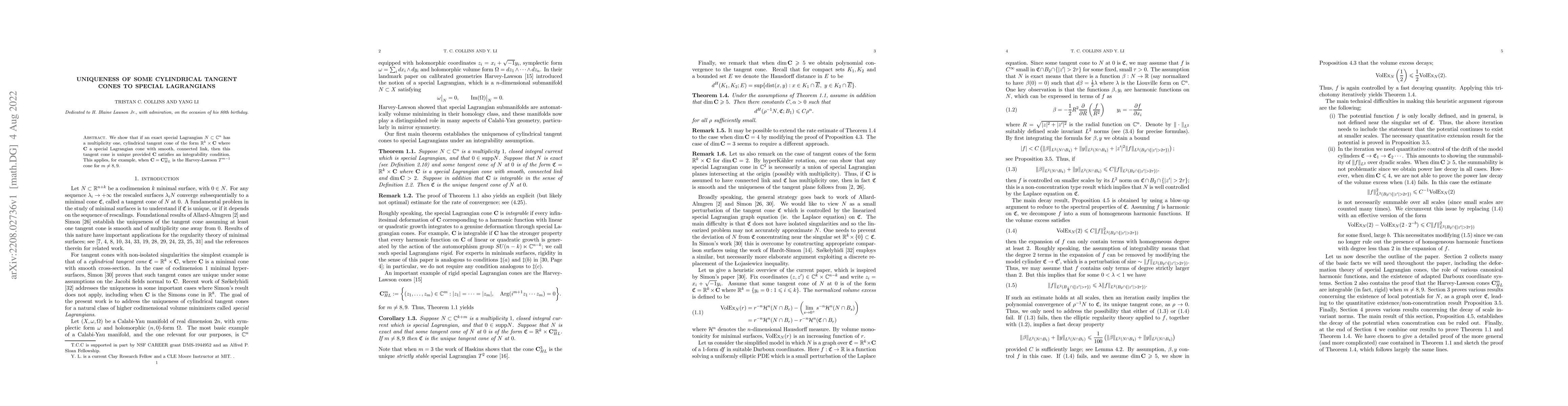 Thumbnail for Uniqueness of some cylindrical tangent cones to special Lagrangians