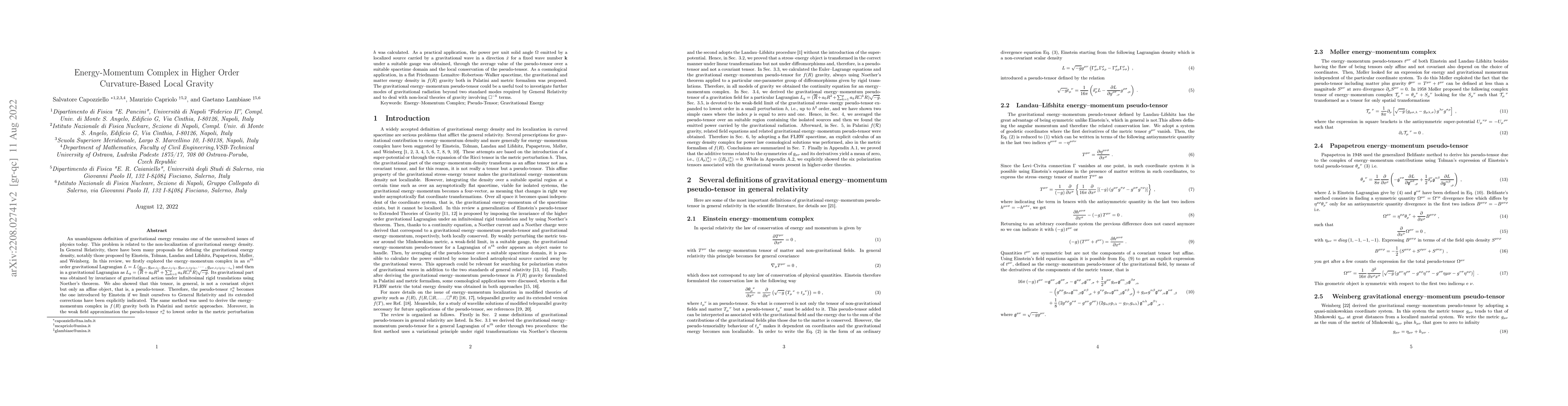 Thumbnail for Energy-Momentum Complex in Higher Order Curvature-Based Local Gravity