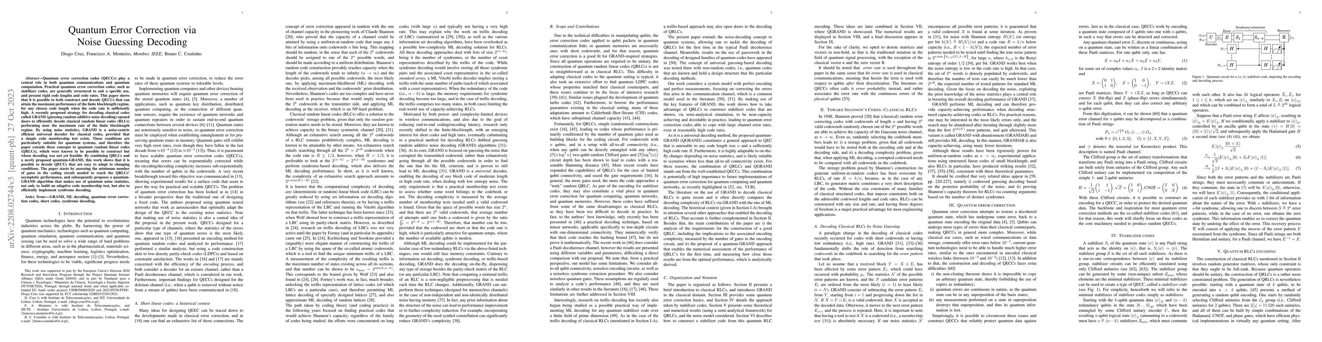 Thumbnail for Quantum Error Correction via Noise Guessing Decoding