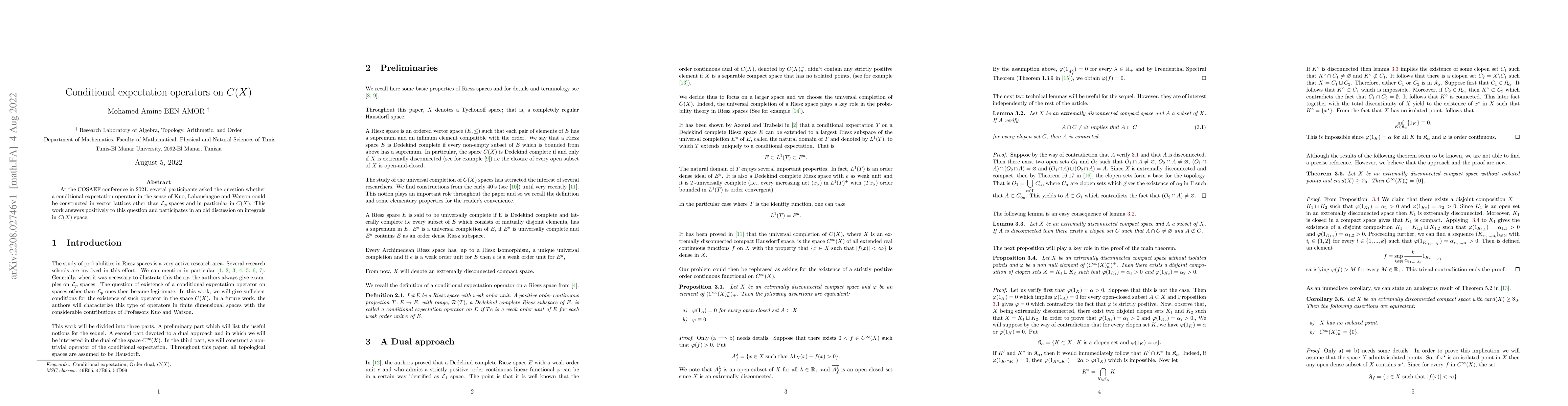 Thumbnail for Conditional expectation operators on $C(X)$