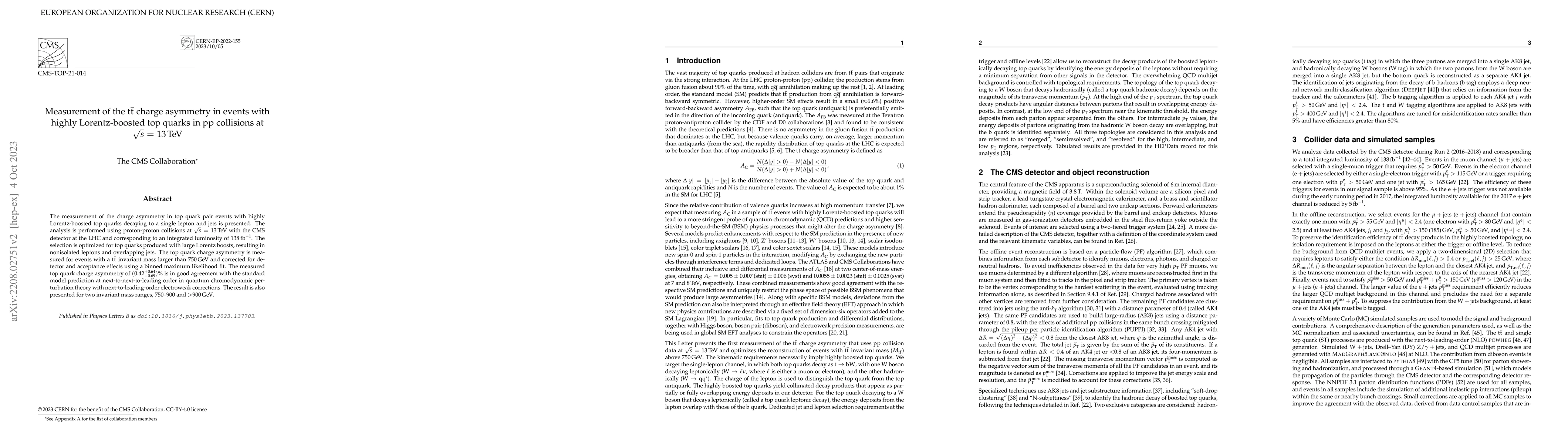 Thumbnail for Measurement of the $\mathrm{t\bar{t}}$ charge asymmetry in events with
  highly Lorentz-boosted top quarks in pp collisions at $\sqrt{s}$ = 13 TeV