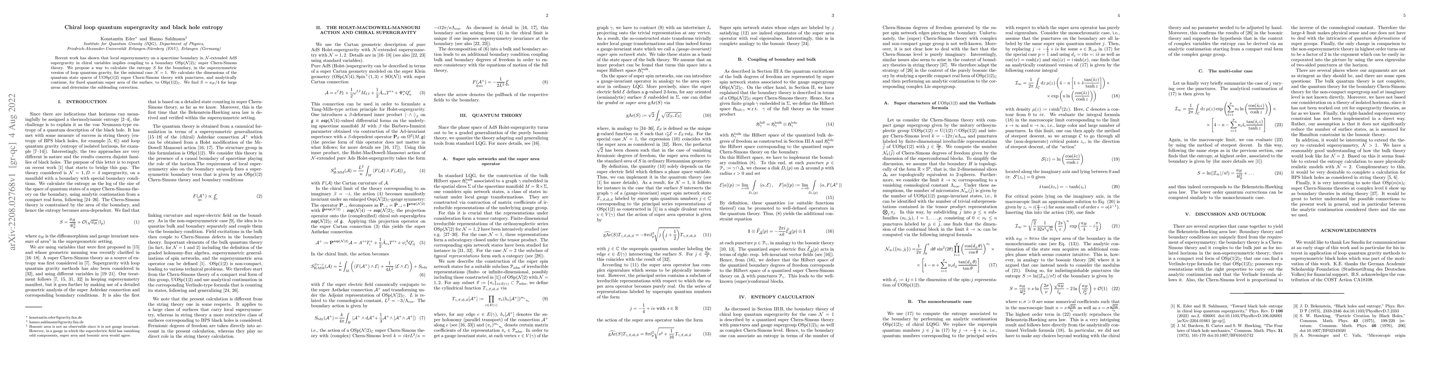 Thumbnail for Chiral loop quantum supergravity and black hole entropy