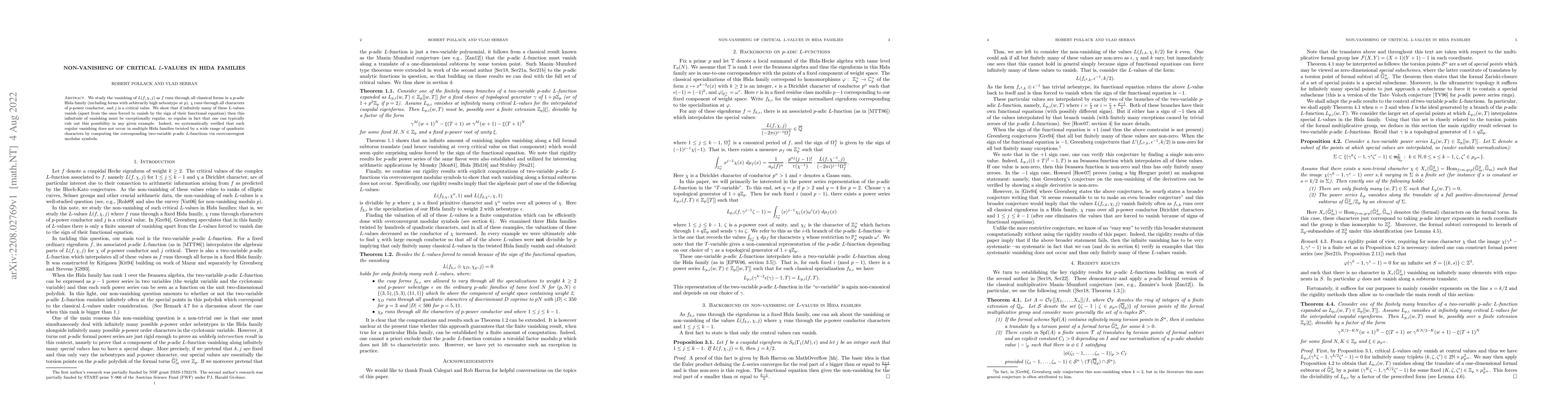 Thumbnail for Non-vanishing of critical $L$-values in Hida families