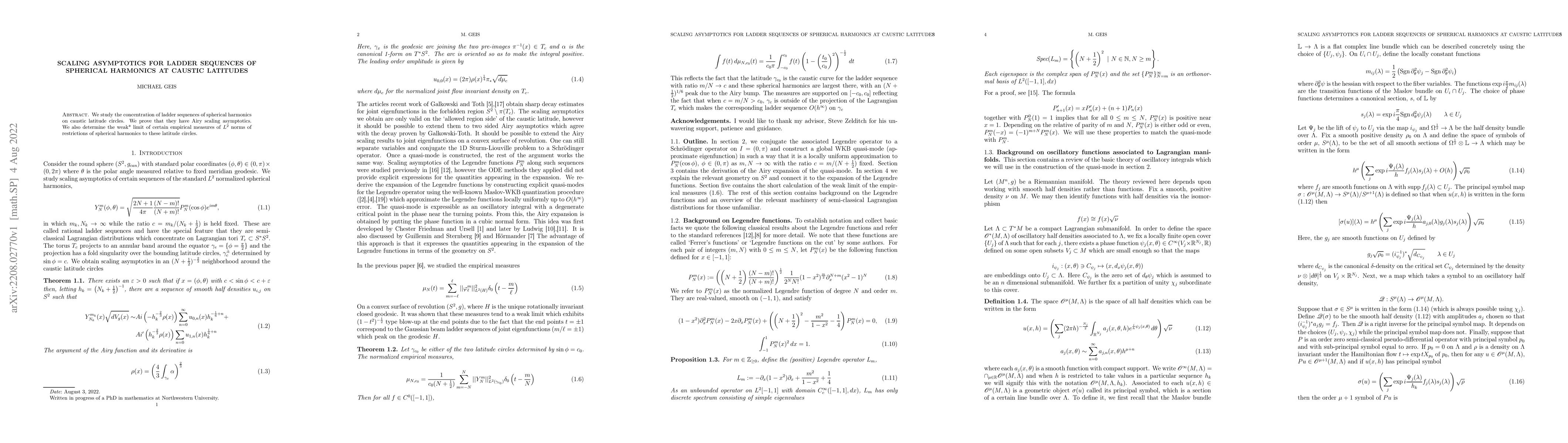 Thumbnail for Scaling asymptotics for ladder sequences of spherical harmonics at
  caustic latitudes