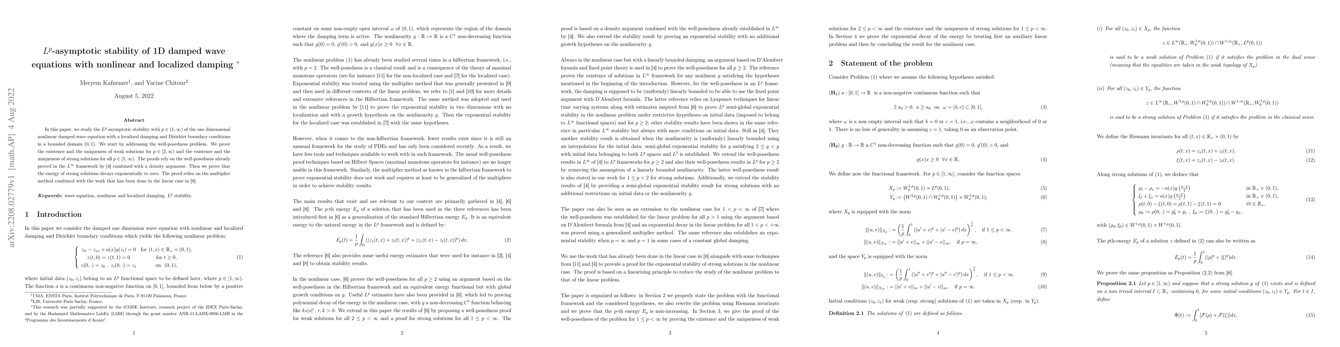 Thumbnail for Lp-asymptotic stability of 1D damped wave equations with localized and
  nonlinear damping
