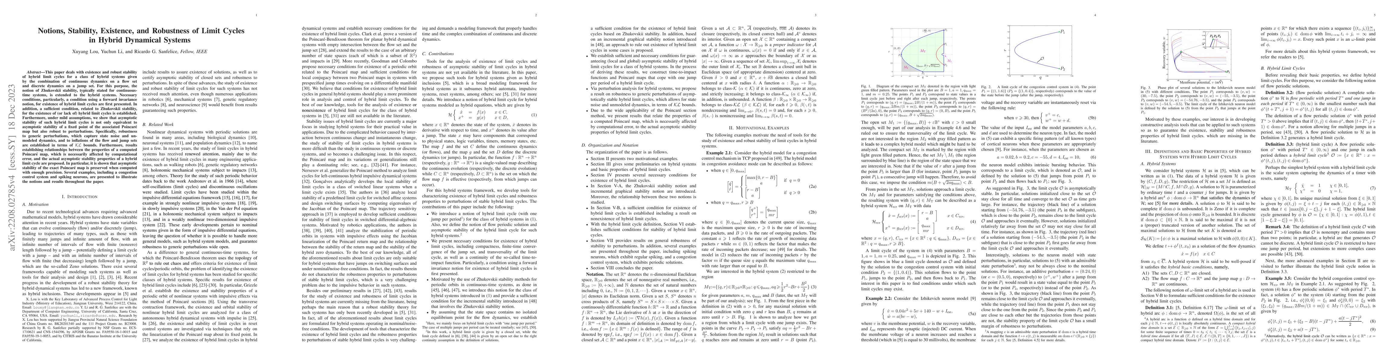 Thumbnail for Notions, Stability, Existence, and Robustness of Limit Cycles in Hybrid
  Dynamical Systems