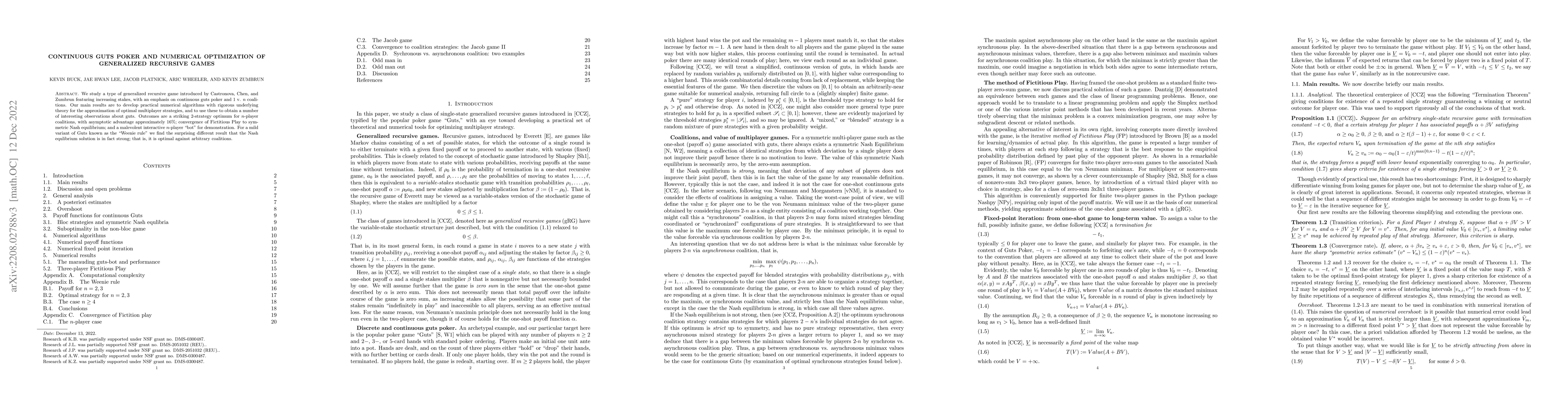 Thumbnail for Continuous guts poker and numerical optimization of generalized
  recursive games