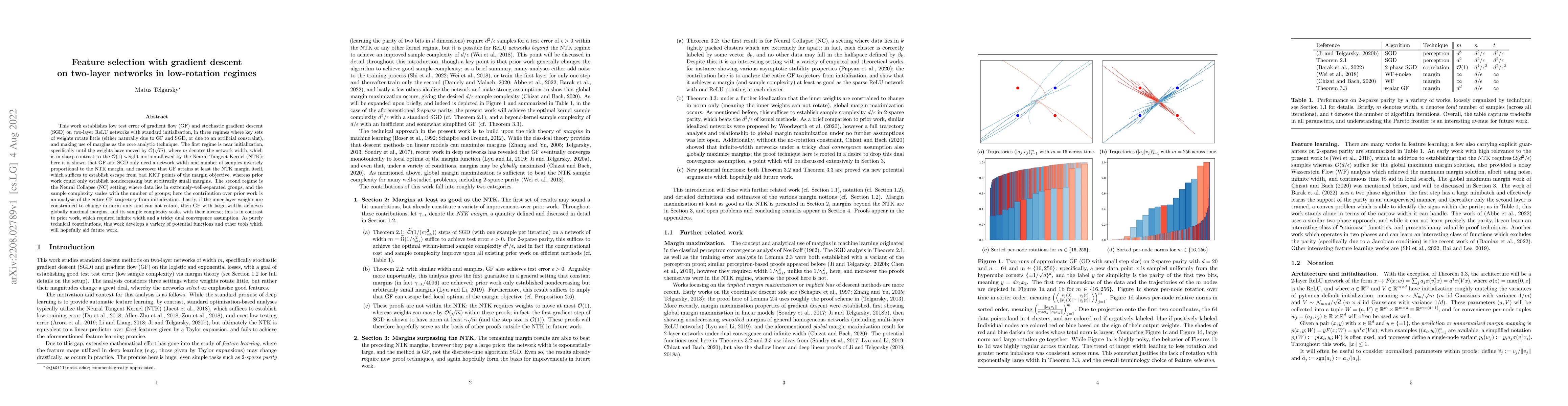 Thumbnail for Feature selection with gradient descent on two-layer networks in
  low-rotation regimes