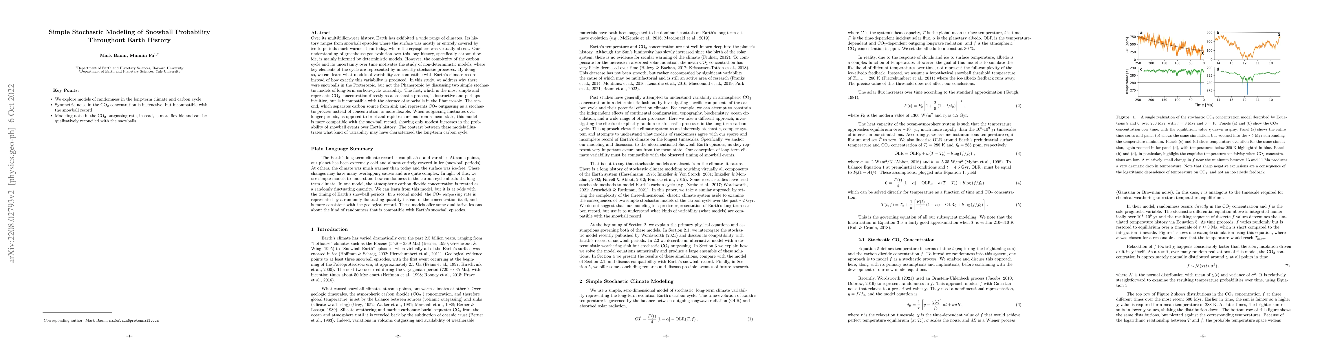 Thumbnail for Simple Stochastic Modeling of Snowball Probability Throughout Earth
  History