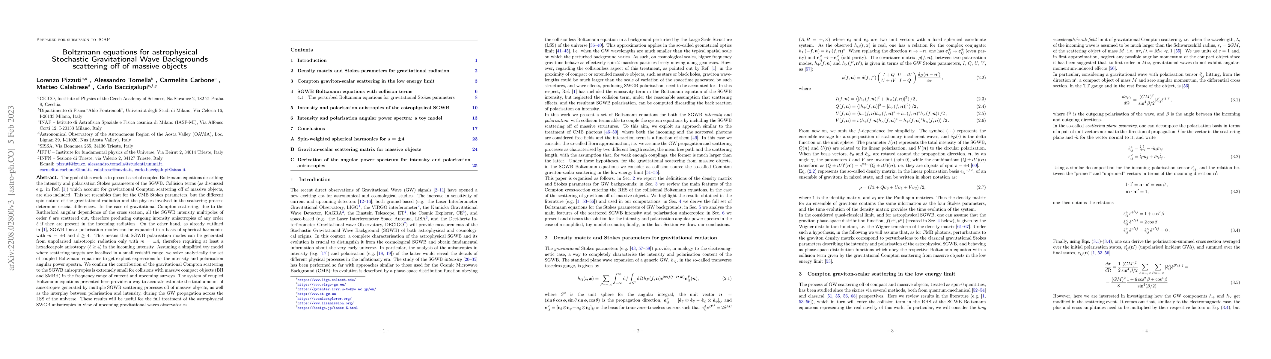 Thumbnail for Boltzmann equations for astrophysical Stochastic Gravitational Wave
  Backgrounds scattering off of massive objects