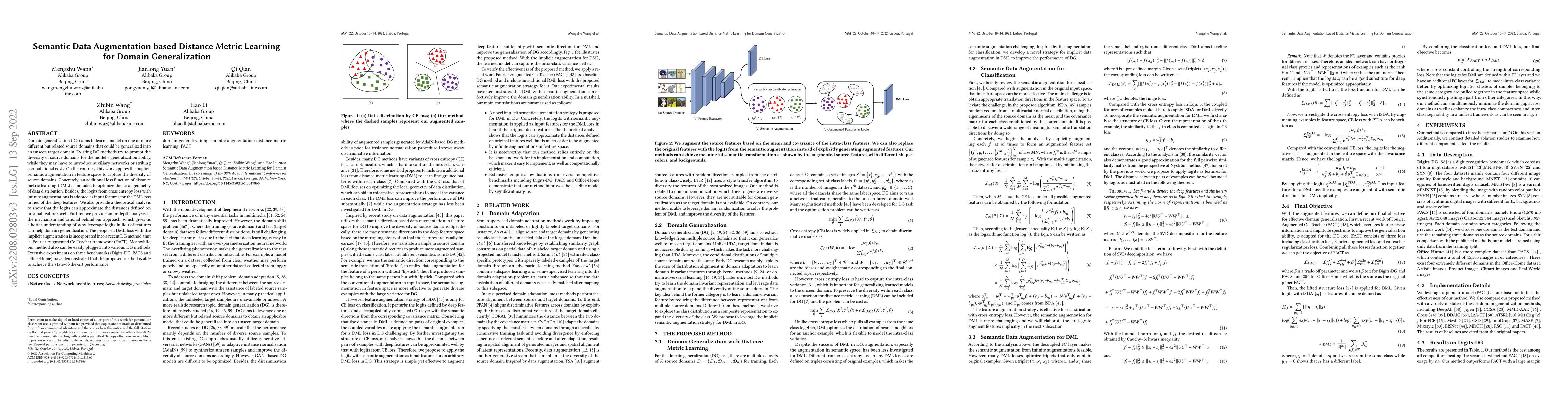 Thumbnail for Semantic Data Augmentation based Distance Metric Learning for Domain
  Generalization
