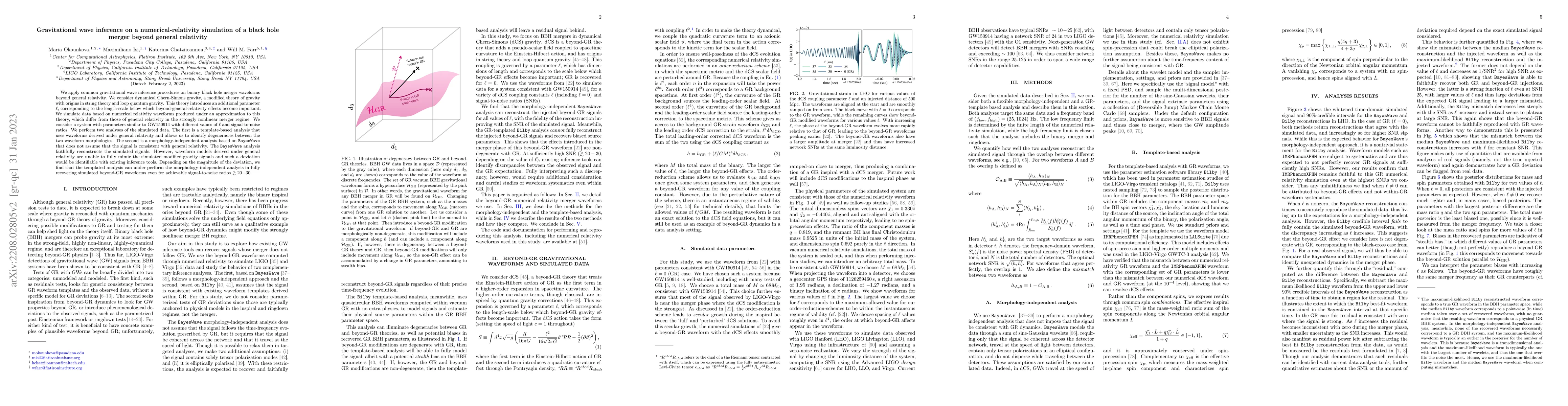 Thumbnail for Gravitational wave inference on a numerical-relativity simulation of a
  black hole merger beyond general relativity