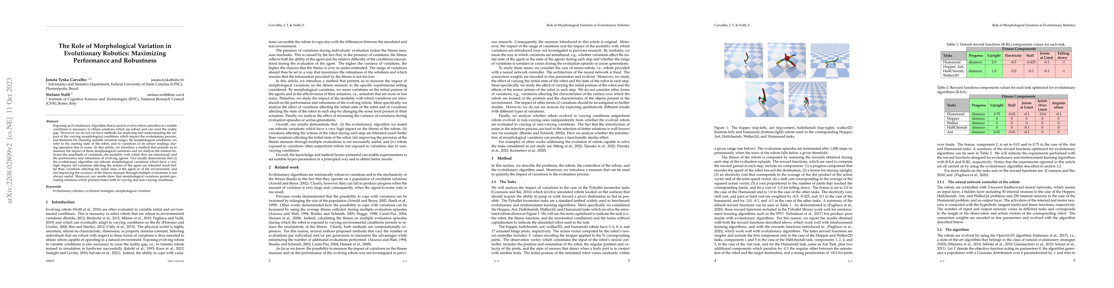 Thumbnail for The Role of Morphological Variation in Evolutionary Robotics: Maximizing
  Performance and Robustness
