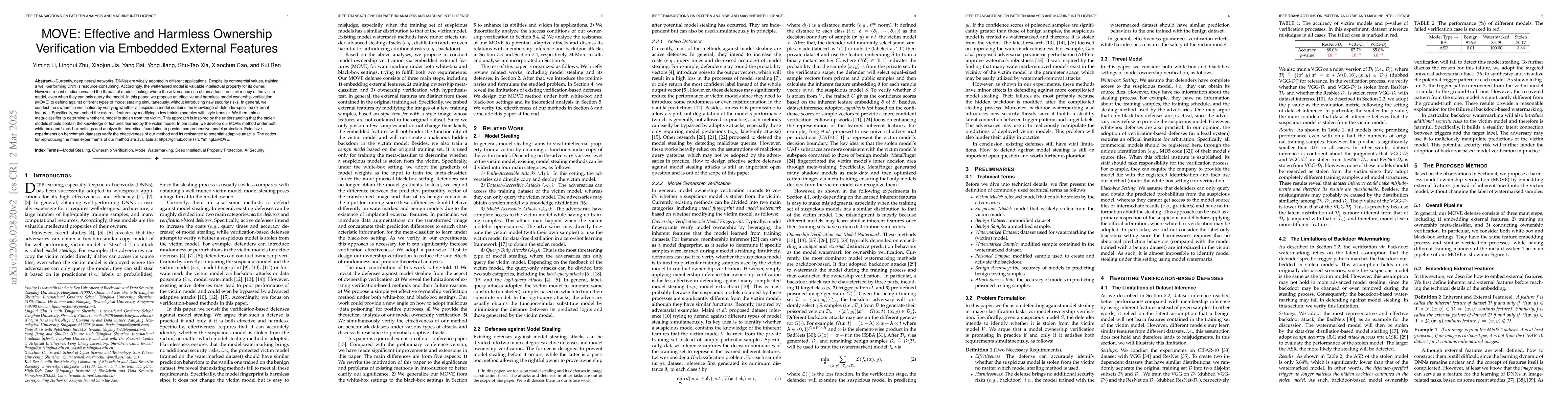 Thumbnail for MOVE: Effective and Harmless Ownership Verification via Embedded
  External Features