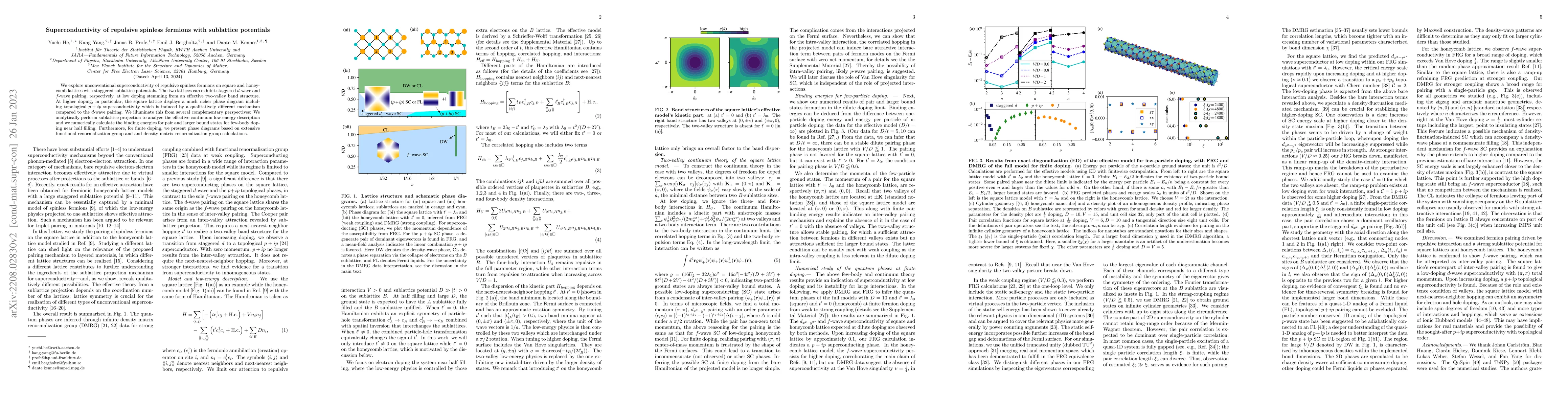 Thumbnail for Superconductivity of repulsive spinless fermions with sublattice
  potentials
