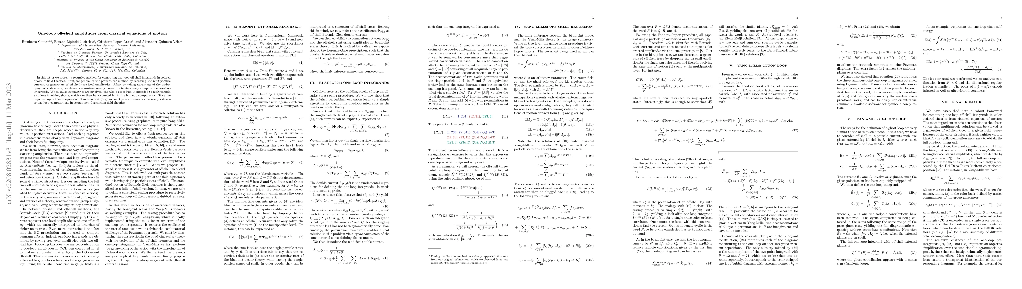 Thumbnail for One-loop off-shell amplitudes from classical equations of motion