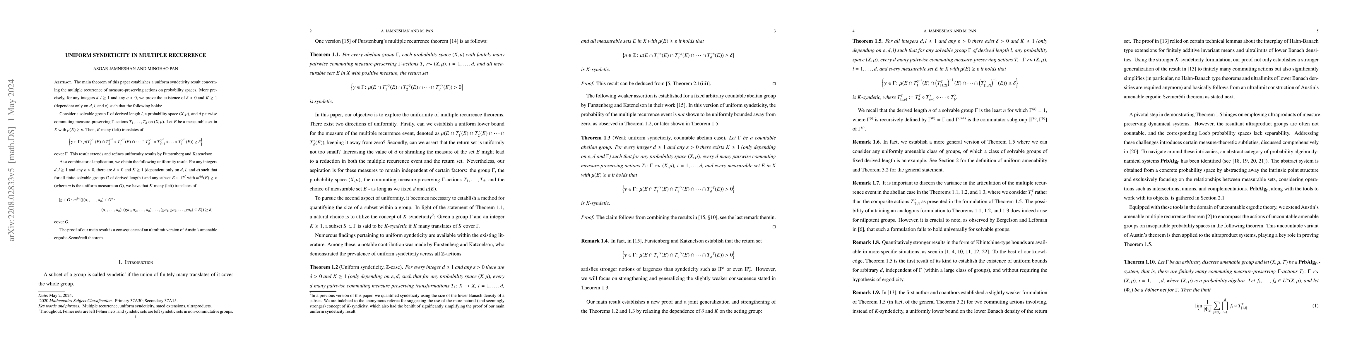 Thumbnail for Uniform syndeticity in multiple recurrence