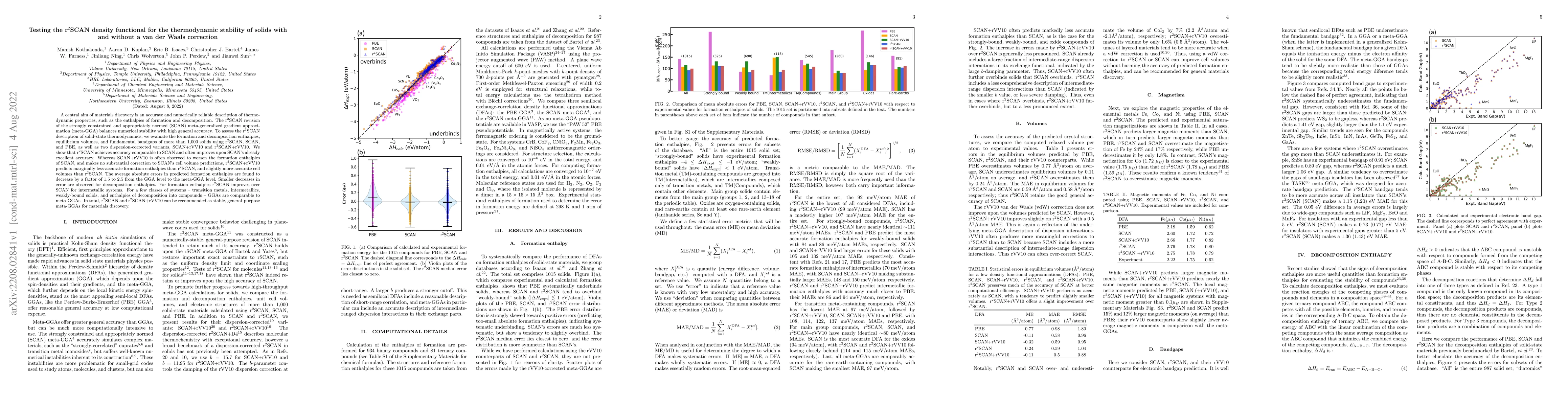 Thumbnail for Testing the r$^2$SCAN density functional for the thermodynamic stability
  of solids with and without a van der Waals correction