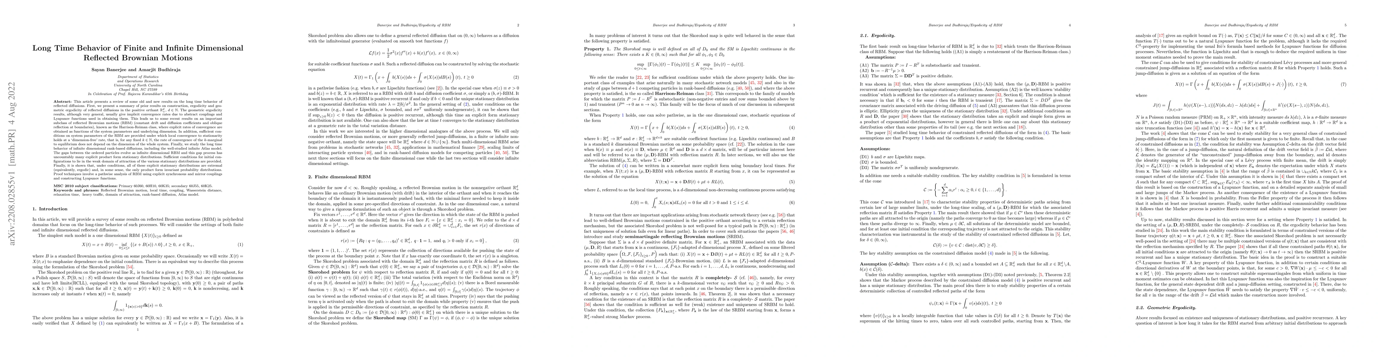 Thumbnail for Long Time Behavior of Finite and Infinite Dimensional Reflected Brownian
  Motions