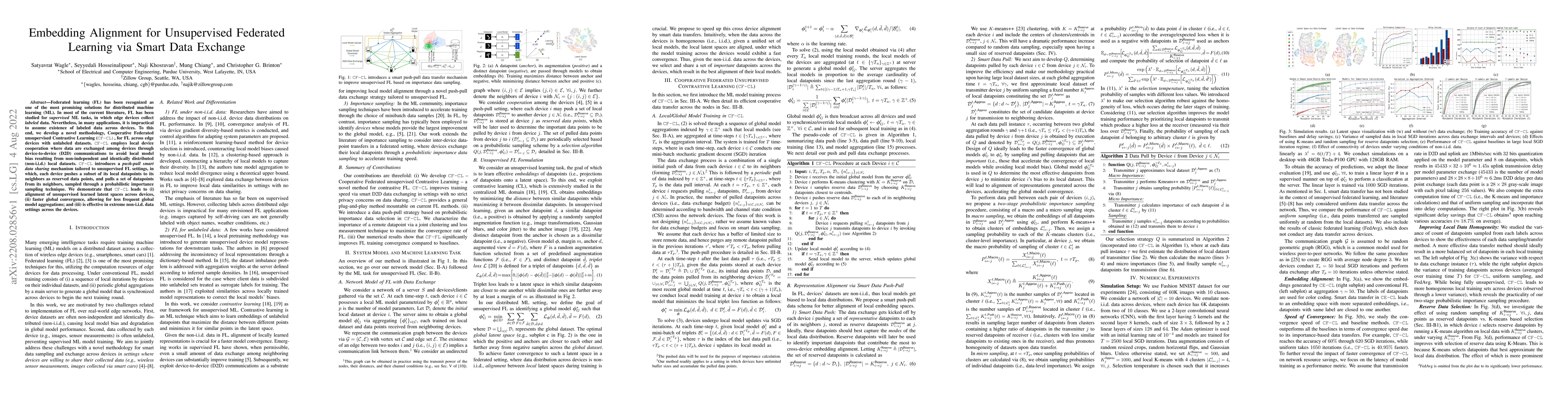 Thumbnail for Embedding Alignment for Unsupervised Federated Learning via Smart Data
  Exchange