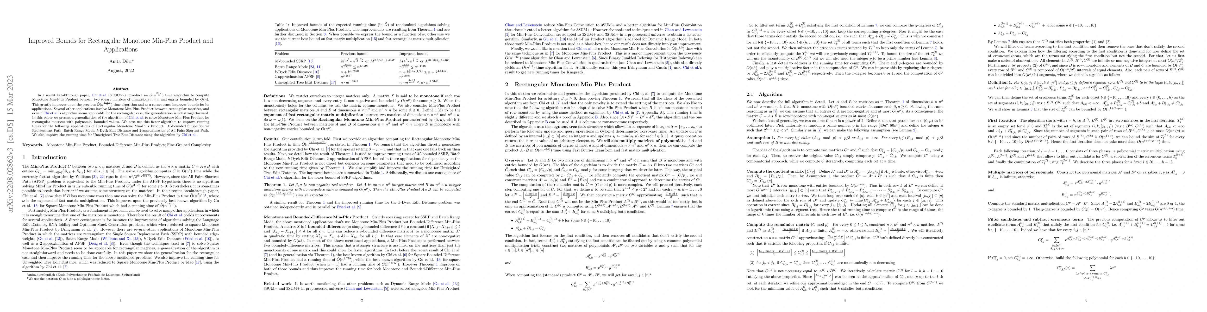 Thumbnail for Improved Bounds for Rectangular Monotone Min-Plus Product and
  Applications