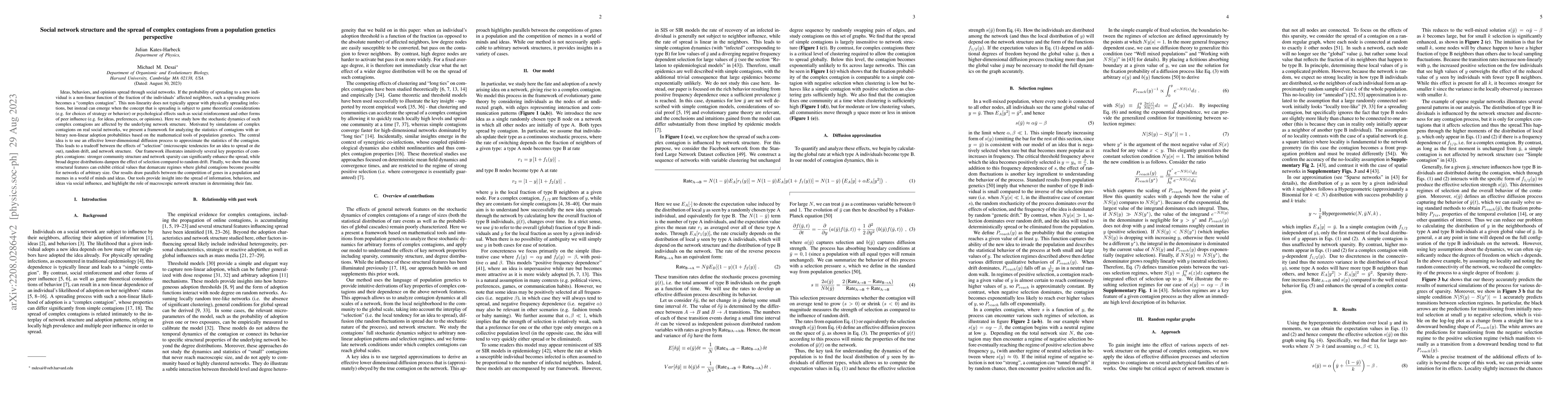 Thumbnail for Social network structure and the spread of complex contagions from a
  population genetics perspective