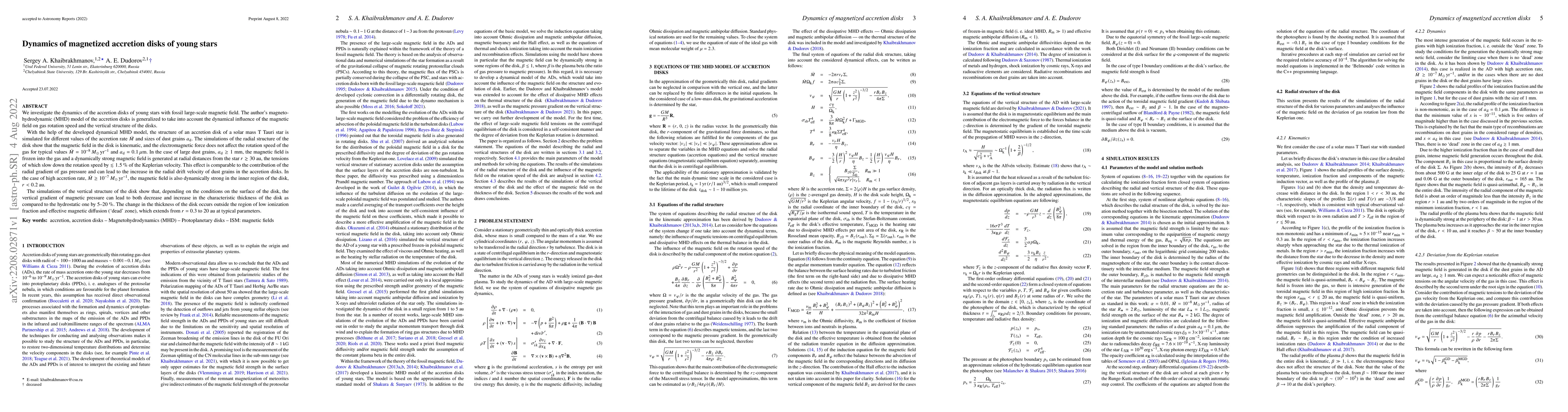 Thumbnail for Dynamics of magnetized accretion disks of young stars