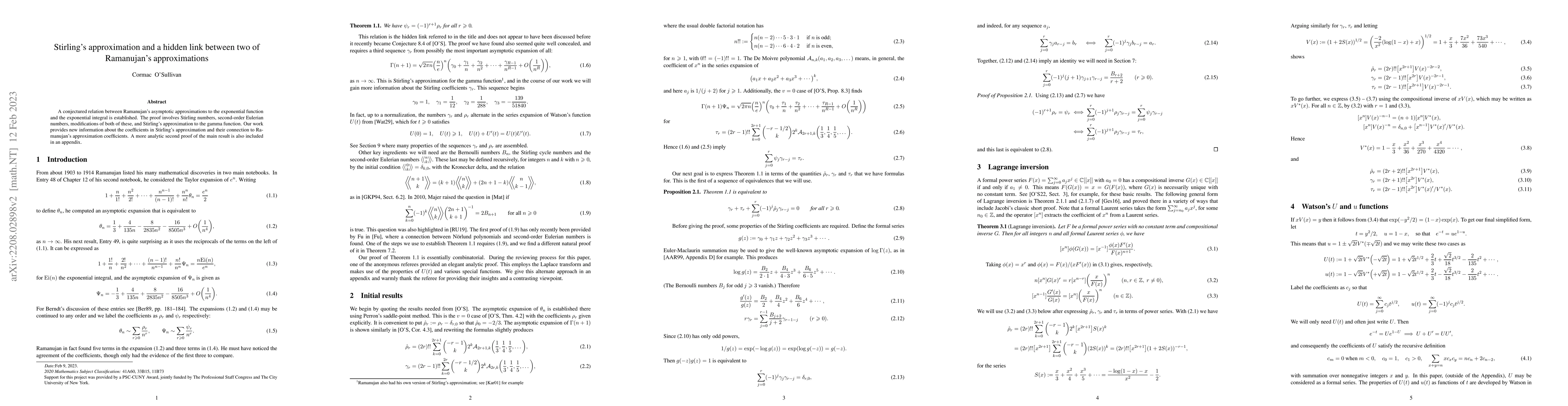 Thumbnail for Stirling's approximation and a hidden link between two of Ramanujan's
  approximations