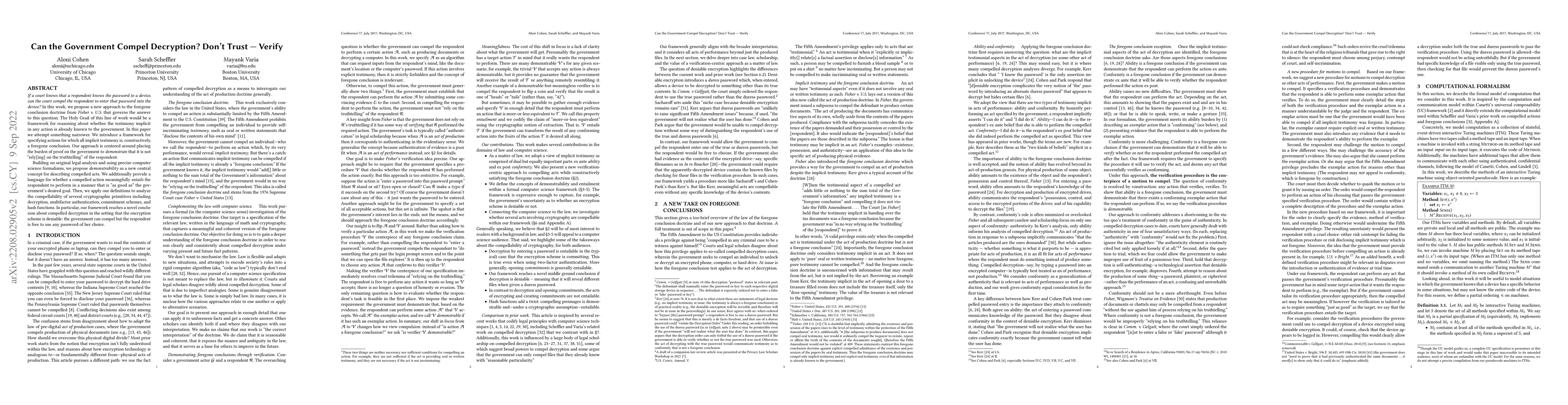 Thumbnail for Can the Government Compel Decryption? Don't Trust -- Verify