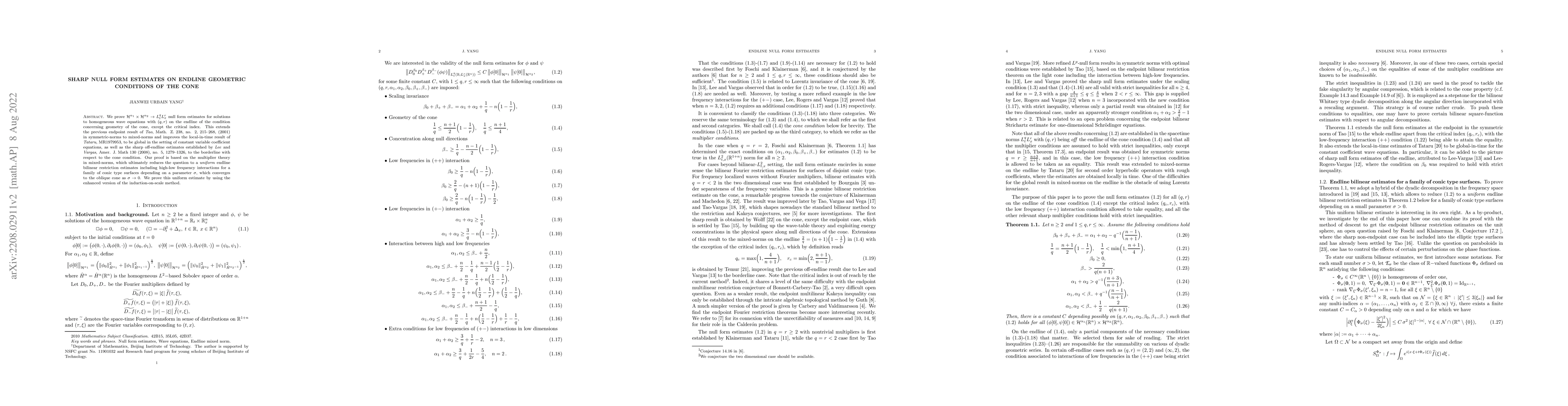 Thumbnail for Sharp null form estimates on endline geometric conditions of the cone
