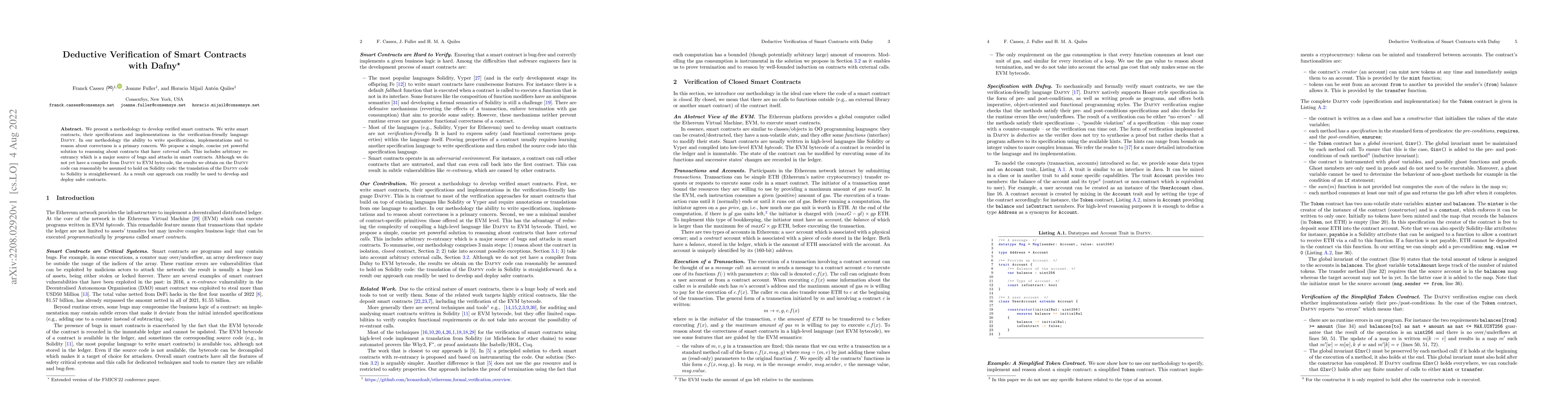 Thumbnail for Deductive Verification of Smart Contracts with Dafny