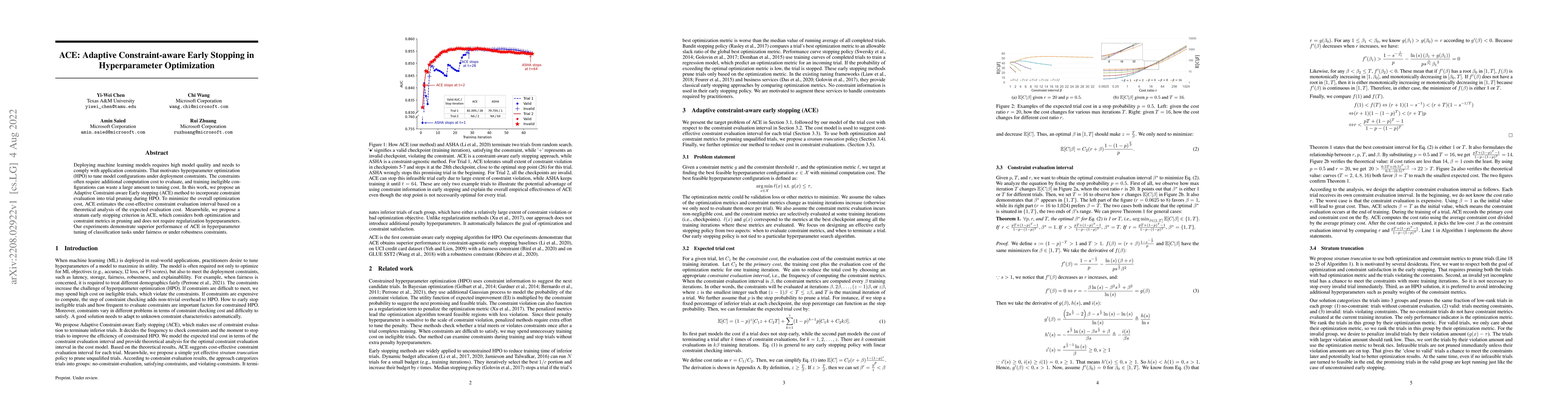 Thumbnail for ACE: Adaptive Constraint-aware Early Stopping in Hyperparameter
  Optimization