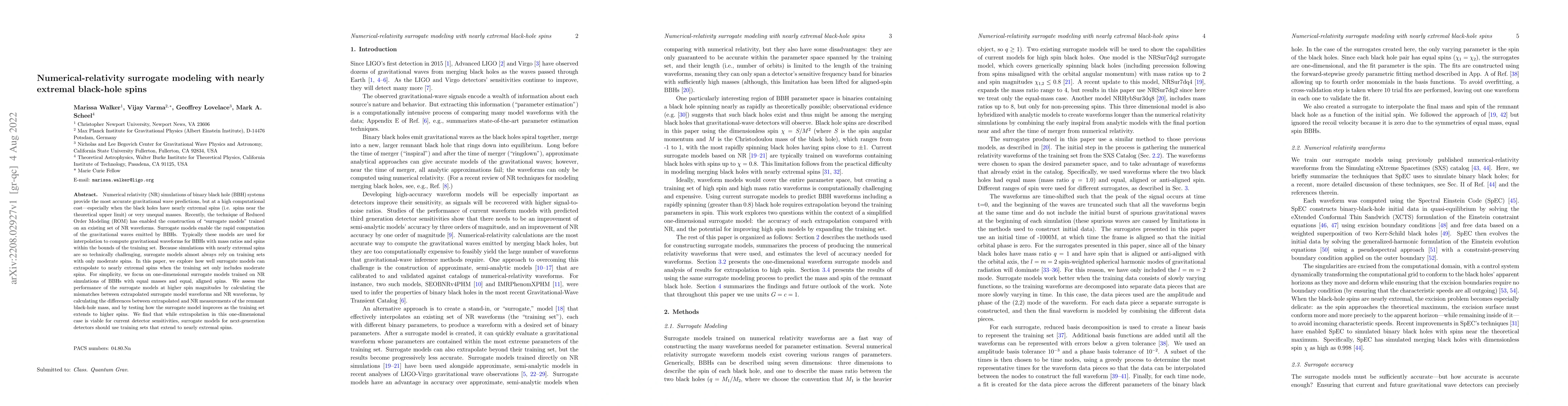 Thumbnail for Numerical-relativity surrogate modeling with nearly extremal black-hole
  spins