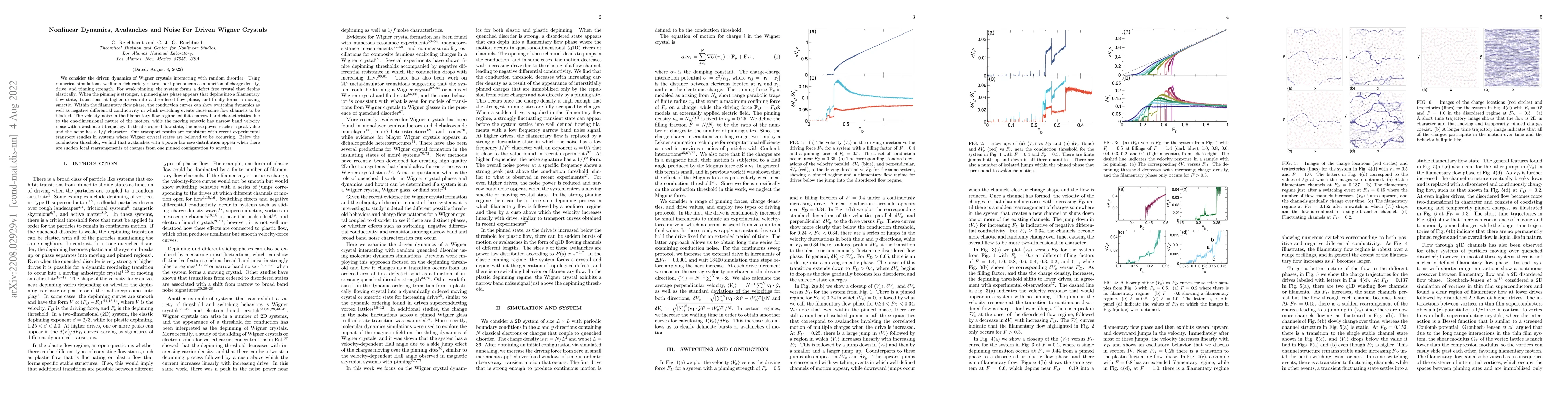 Thumbnail for Nonlinear Dynamics, Avalanches and Noise for Driven Wigner Crystals