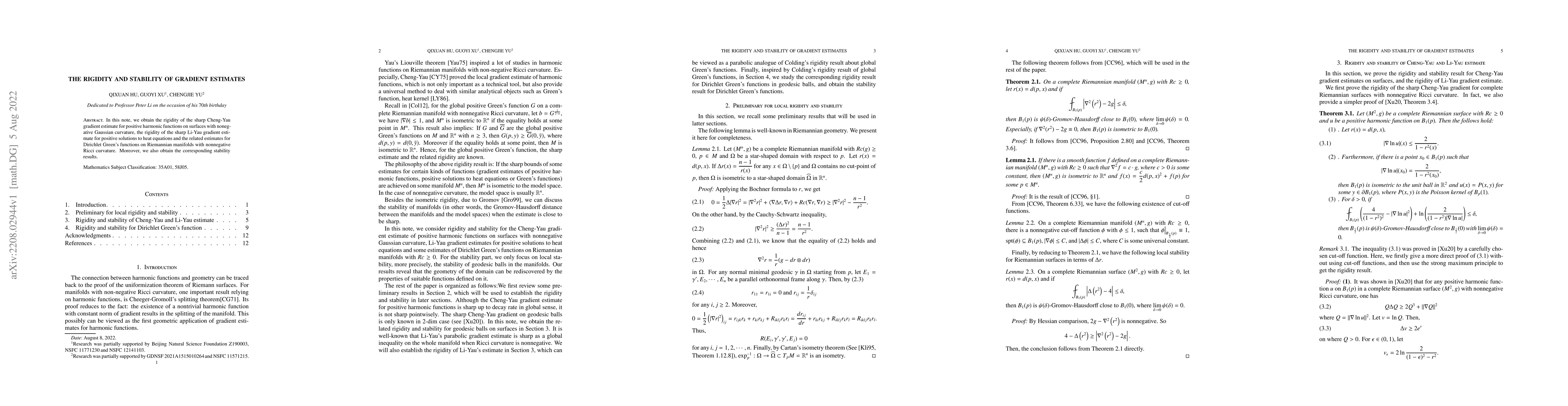 Thumbnail for The rigidity and stability of gradient estimates