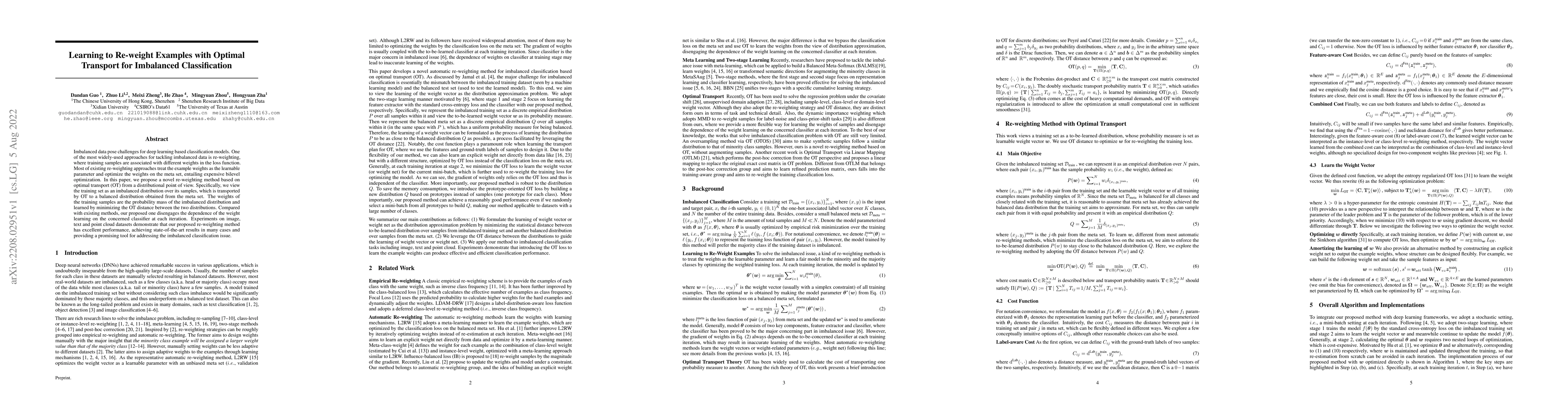 Thumbnail for Learning to Re-weight Examples with Optimal Transport for Imbalanced
  Classification