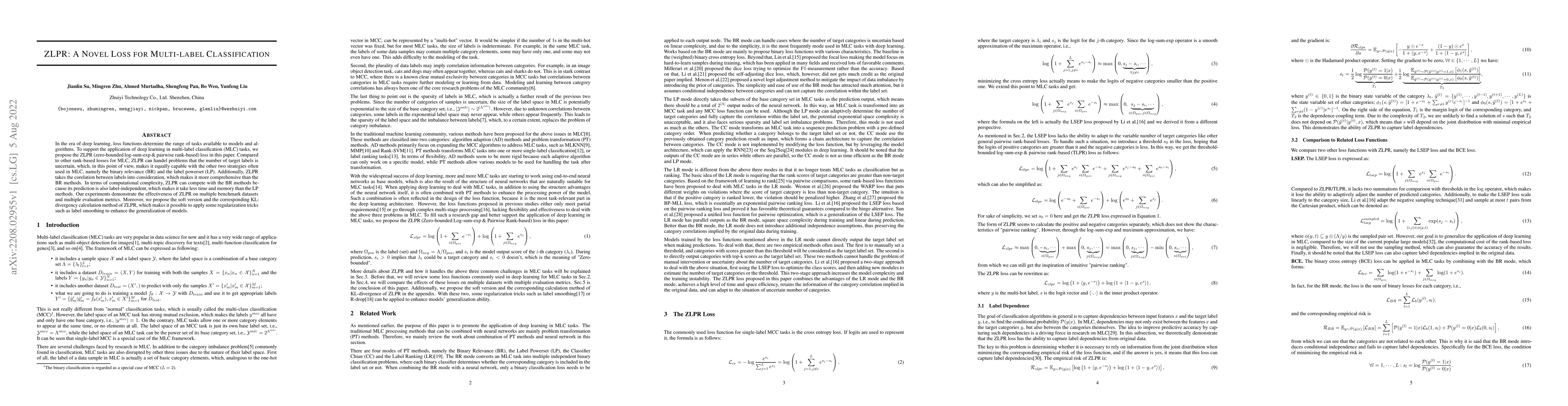 Thumbnail for ZLPR: A Novel Loss for Multi-label Classification