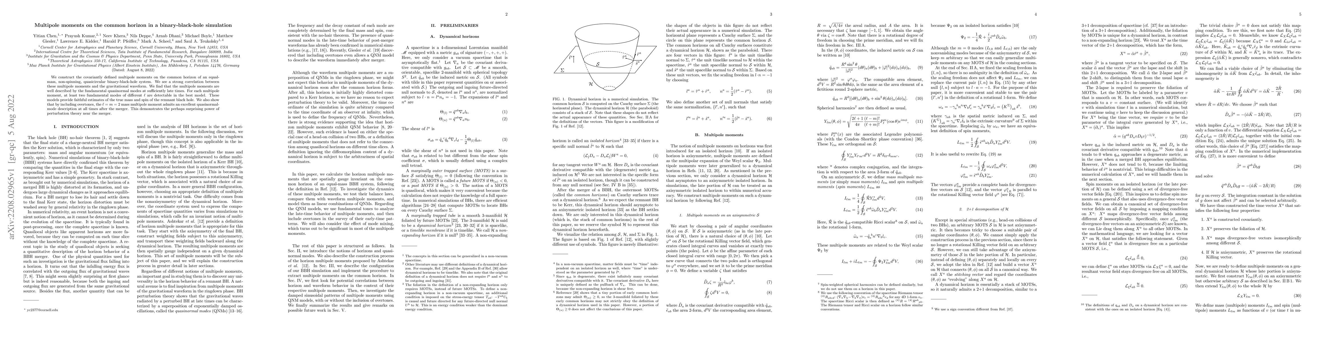 Thumbnail for Multipole moments on the common horizon in a binary-black-hole
  simulation