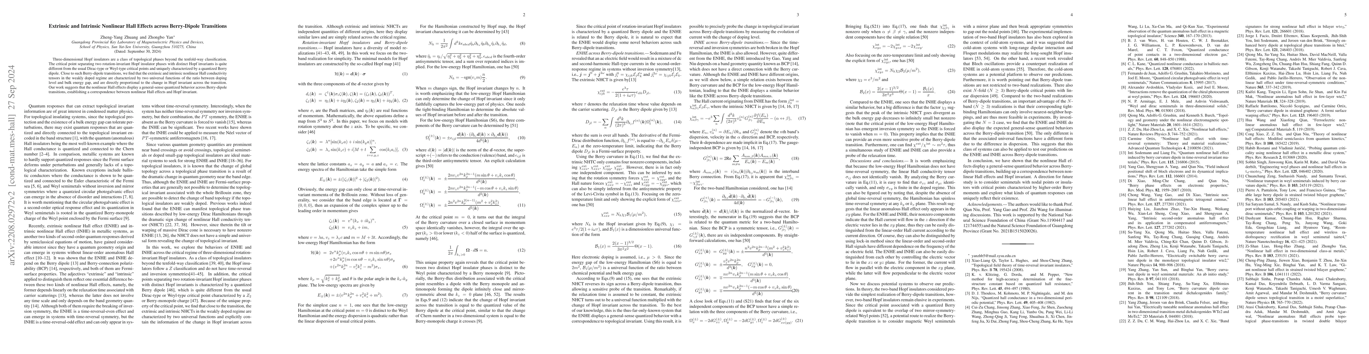 Thumbnail for Extrinsic and Intrinsic Nonlinear Hall Effects across Berry-Dipole
  Transitions