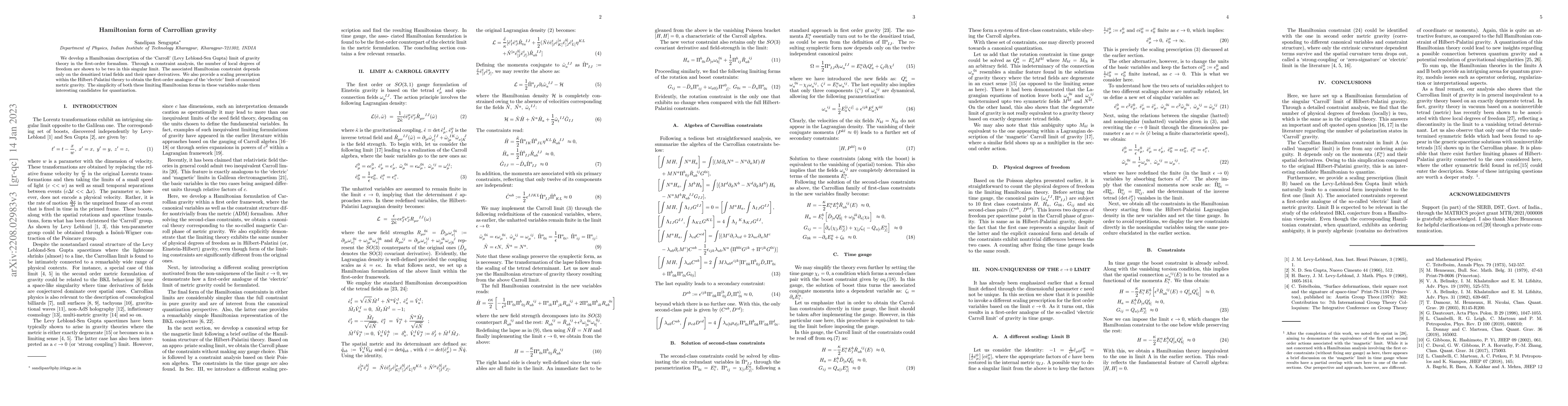 Thumbnail for Hamiltonian form of `Carroll' gravity