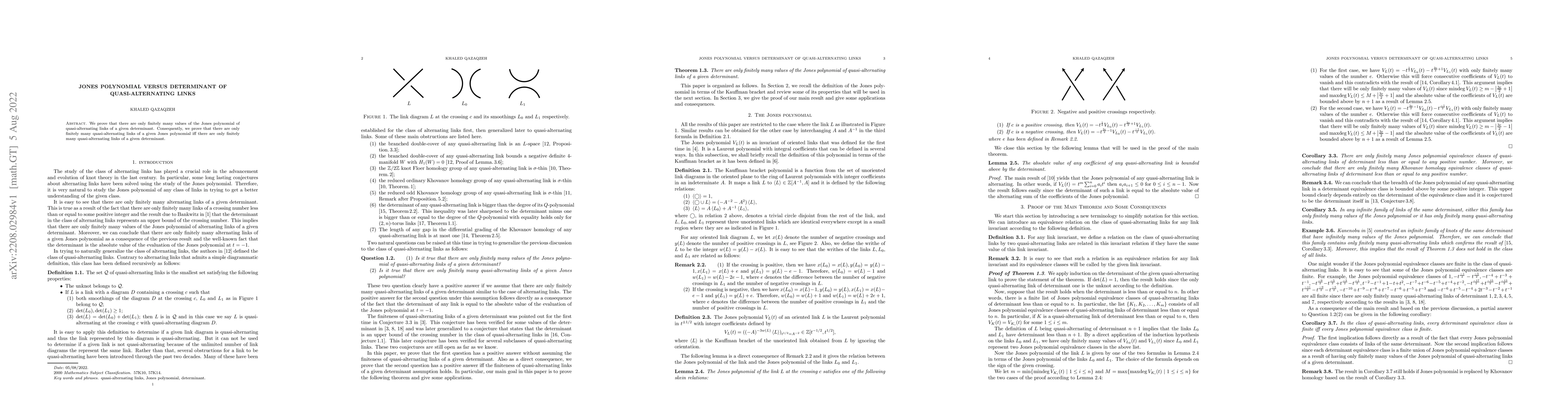 Thumbnail for Jones Polynomial versus Determinant of Quasi-Alternating Links
