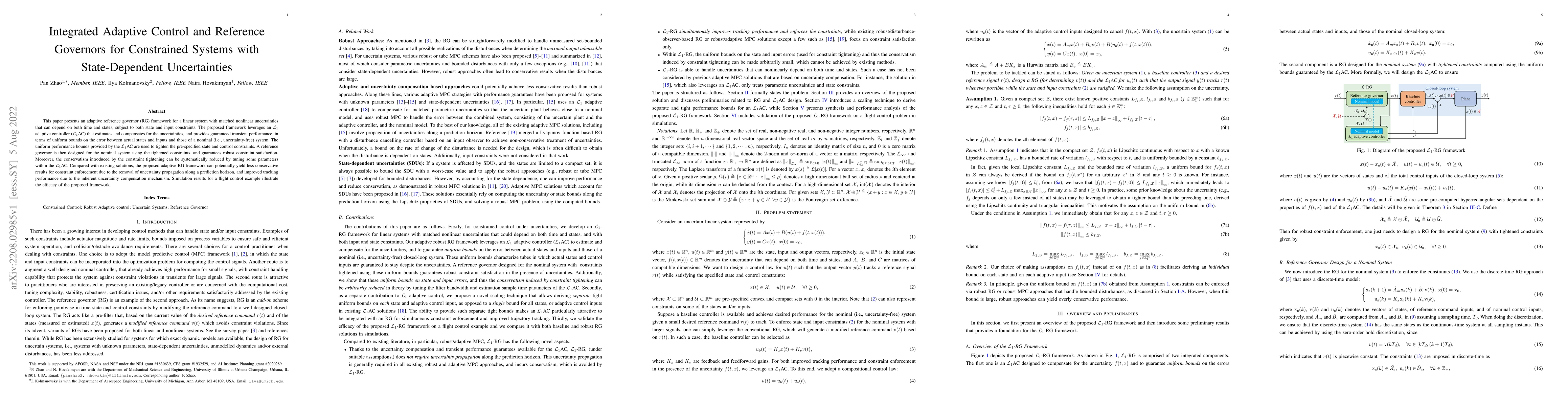 Thumbnail for Integrated Adaptive Control and Reference Governors for Constrained
  Systems with State-Dependent Uncertainties