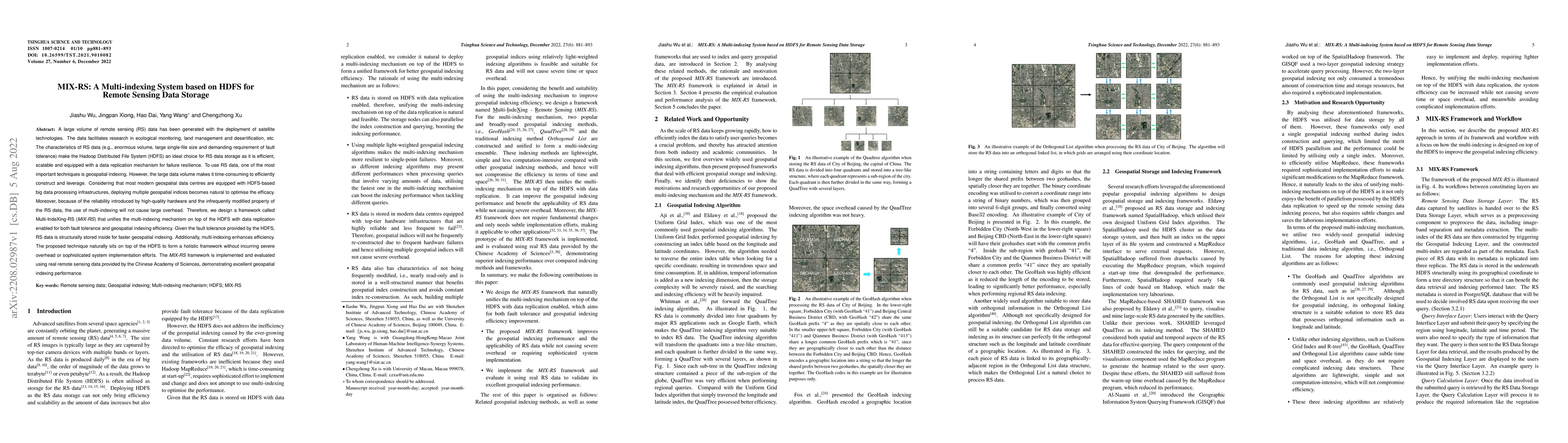 Thumbnail for MIX-RS: A Multi-indexing System based on HDFS for Remote Sensing Data
  Storage