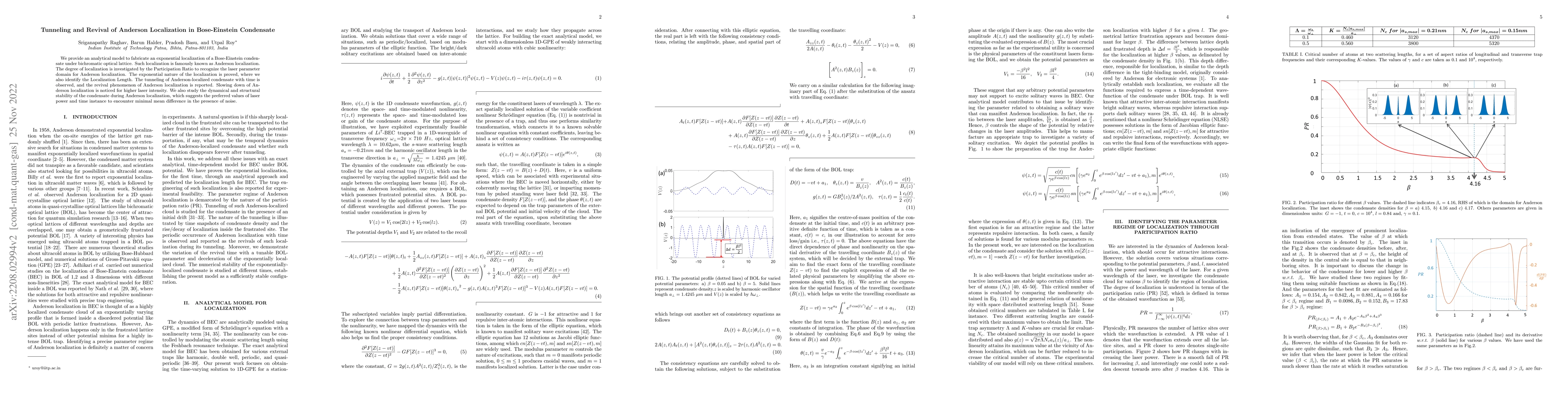 Thumbnail for Tunneling and Revival of Anderson Localization in Bose-Einstein
  Condensate