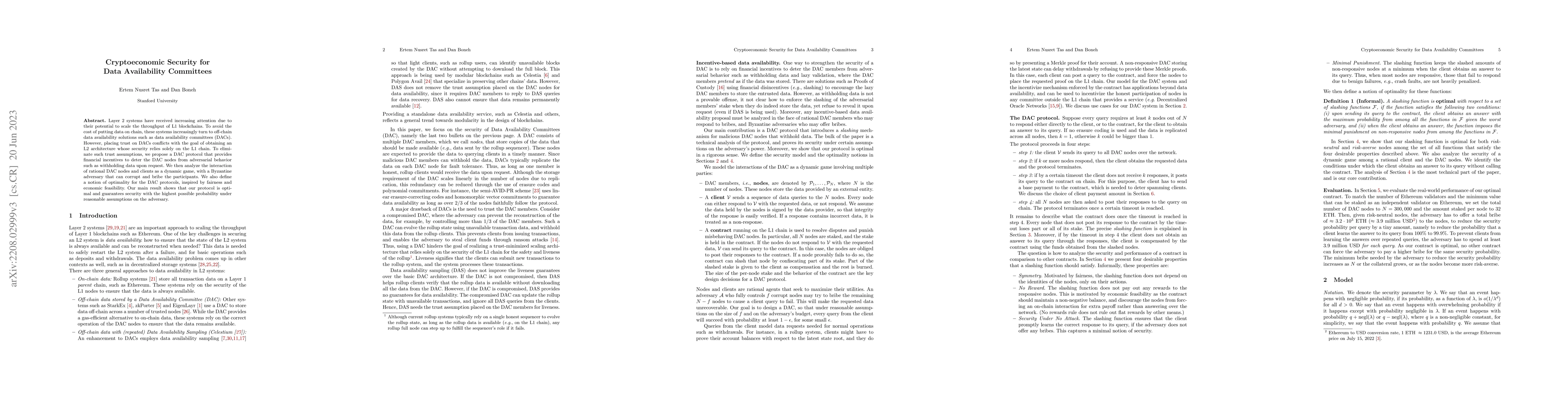 Thumbnail for Cryptoeconomic Security for Data Availability Committees
