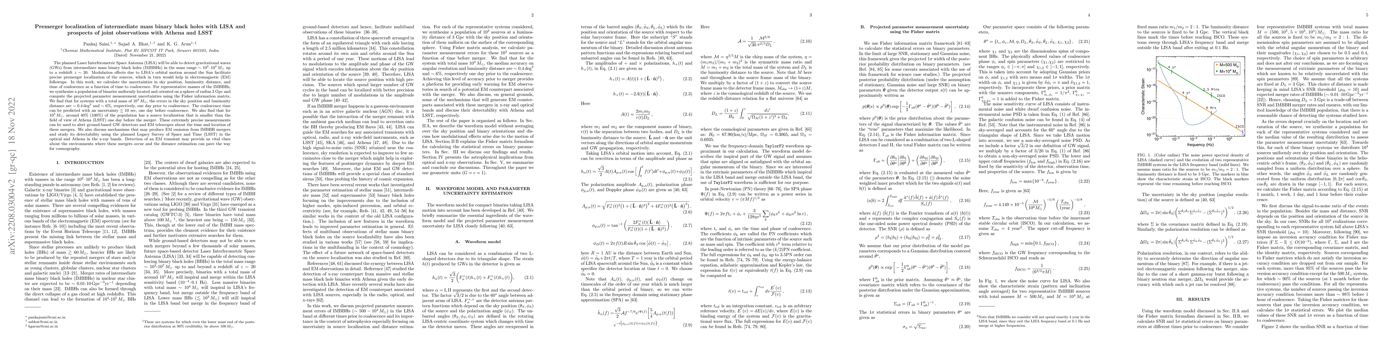 Thumbnail for Premerger localization of intermediate mass binary black holes with LISA
  and prospects of joint observations with Athena and LSST