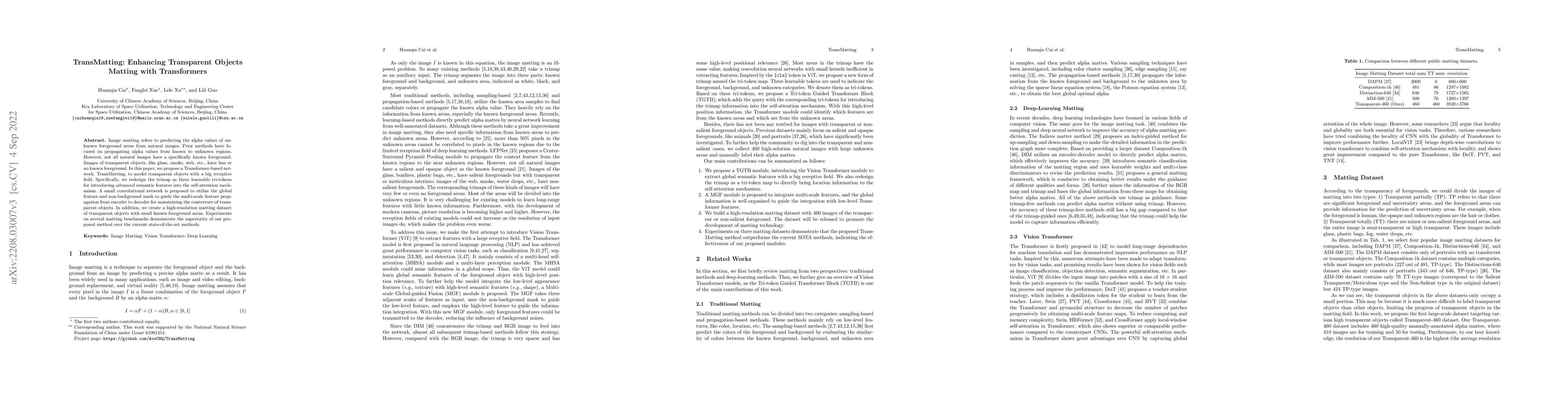 Thumbnail for TransMatting: Enhancing Transparent Objects Matting with Transformers