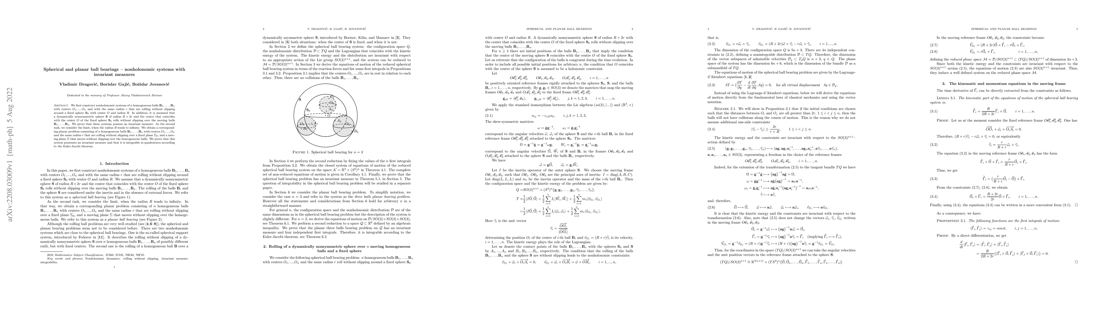Thumbnail for Spherical and planar ball bearings -- nonholonomic systems with
  invariant measures